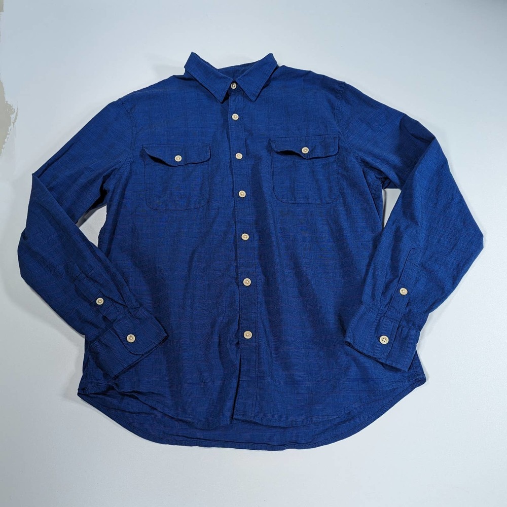 Lucky Brand Shirt Men's Large Blue Black Plaid Button Up Casual Saturday Stretch